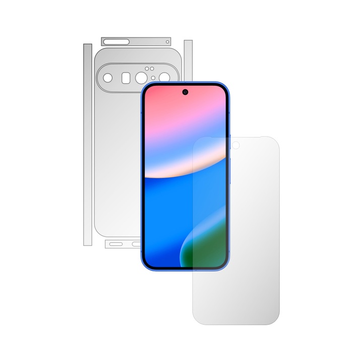 Саморегенериращо се фолио за цяло тяло Folie iSkinz за Google Pixel 10 - Split Cut, силиконово за екран, гръб и страни, прозрачен гъвкав залепващ скин