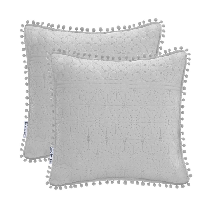 Set 2 huse pernute decorative matlasate din microfibra, Meadore, 70 g/m2, 45 x 45 cm, Gri