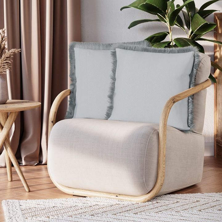 Set 2 huse perne decorative din catifea model clasic, Clear, 215 g/m2, 45 x 45 cm, Gri