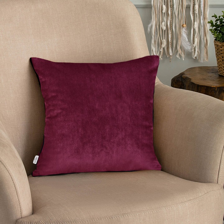 Set 2 huse perne decorative din catifea stil modern, Velvet, 220 g/m2, 45 x 45 cm, Rosu