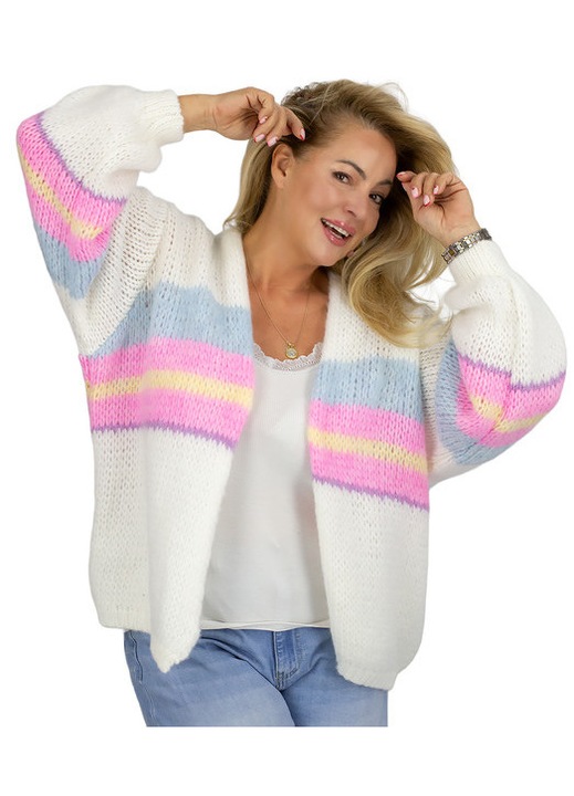 Kardigan alb, lejer si feminin, fara nasturi – confort si stil pentru birou si weekend – Agrafka unisize