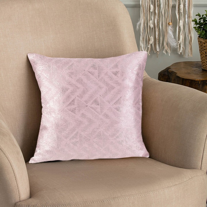 Set 2 huse pernute decorative cu fermoar, Navia, 45x45 cm, Roz pudrat