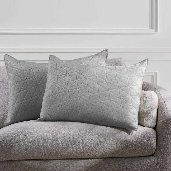 Set 2 huse perne decorative din catifea matlasate, Laila, 180-190 g/m2, 50 x 70 cm, Gri deschis