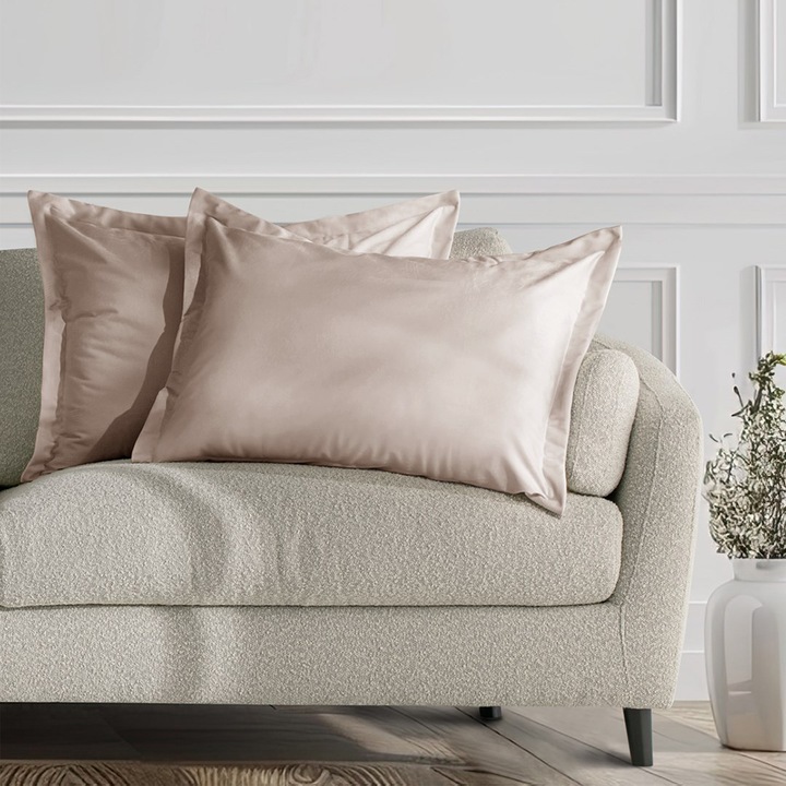 Set 2 huse perne decorative din catifea cu tiv, Velvet, 220 g/m2, 50 x 70 cm, Bej deschis