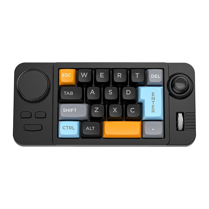 Мини геймърска механична клавиатура с кабел K811, 19 hot-swappable клавиша, макро програмиране чрез уеб драйвер, RGB осветление 8 режима, колелце за сила на звука, джойстик, мултимедийни бутони, разглобяем USB-C кабел, черна
