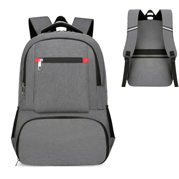 Rucsac multifunctional, Aiorber, 33×22×49 cm, tesatura Oxford, cu mufa pentru casti, compartiment pentru conservarea alimentelor, curea de umar fixa, benzi reflectorizante, gri inchis