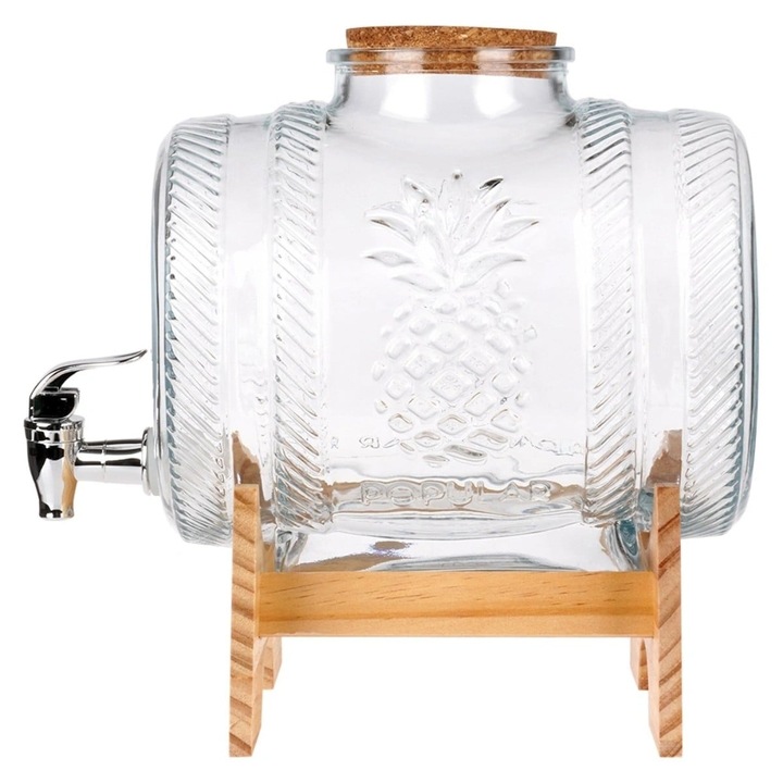 Borcan de sticla cu robinet 1 L cu suport pentru whisky, limonada, apa Vilde