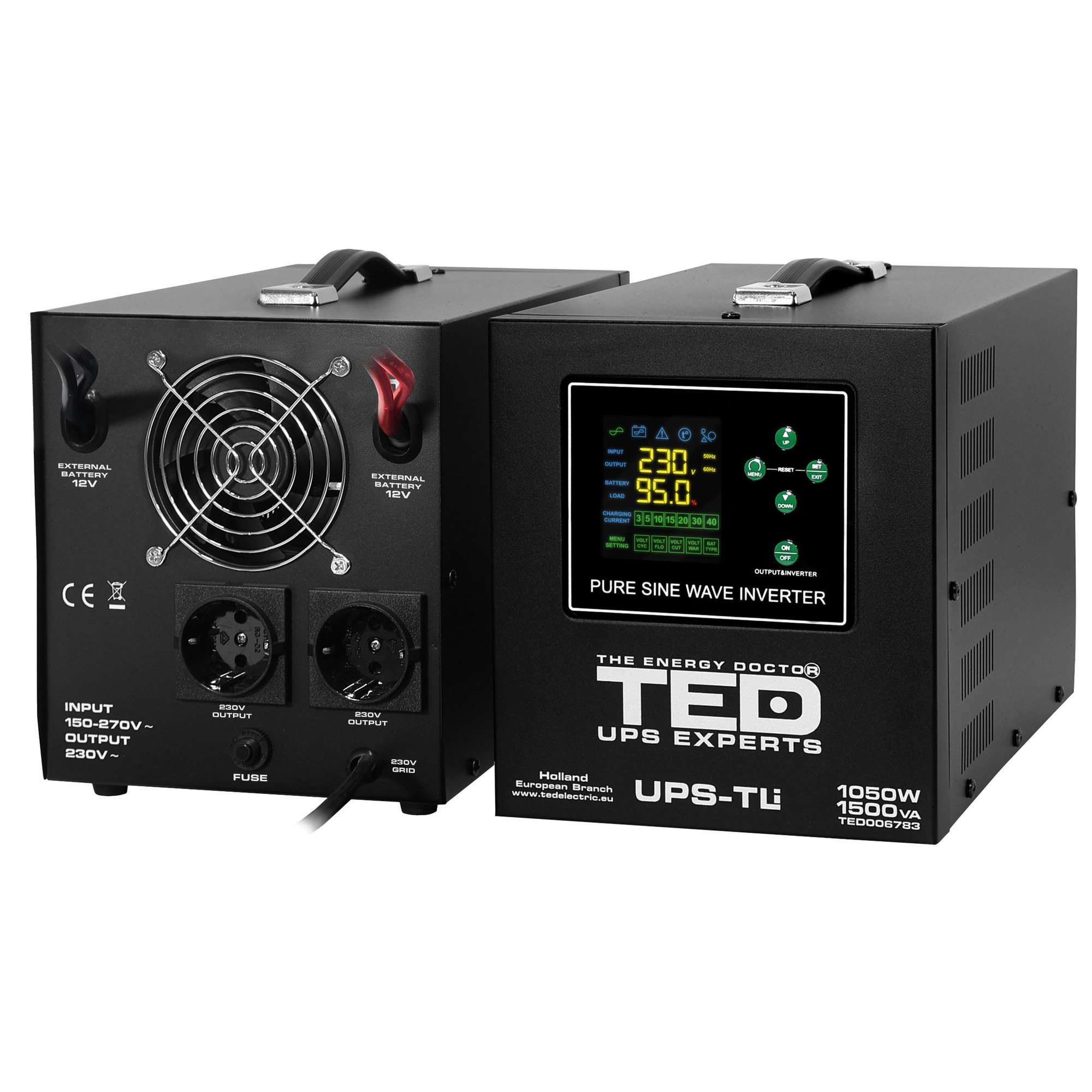 UPS Sinus Pur 12V 1500VA / 1050W cu Runtime Extins, pentru