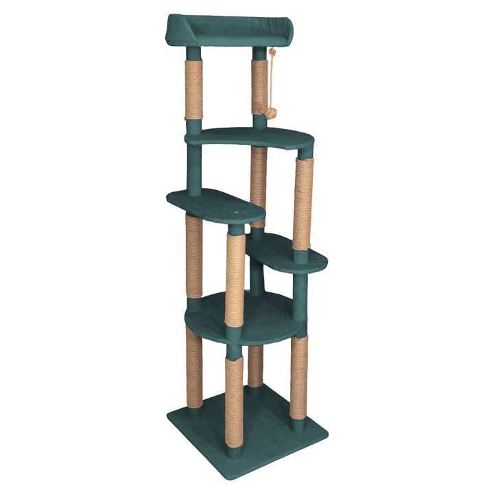 Ansamblu joaca Pisici, Verde Smarald, 176 cm Inaltime, Lucrat Manual, 6 Niveluri, Culcus cu Burete