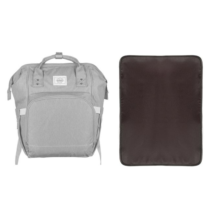 Geanta mamica tip rucsac pentru scutece, impermeabila, gri mat, 25 x 15 x 37 cm, plus saltea pliabila