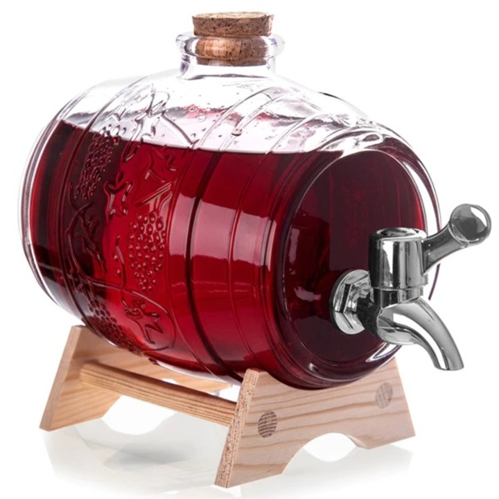 Dozator bauturi cu robinet Orion, recipient sticla, capac pluta, pentru limonada apa si sucuri, 1 L, Transparen