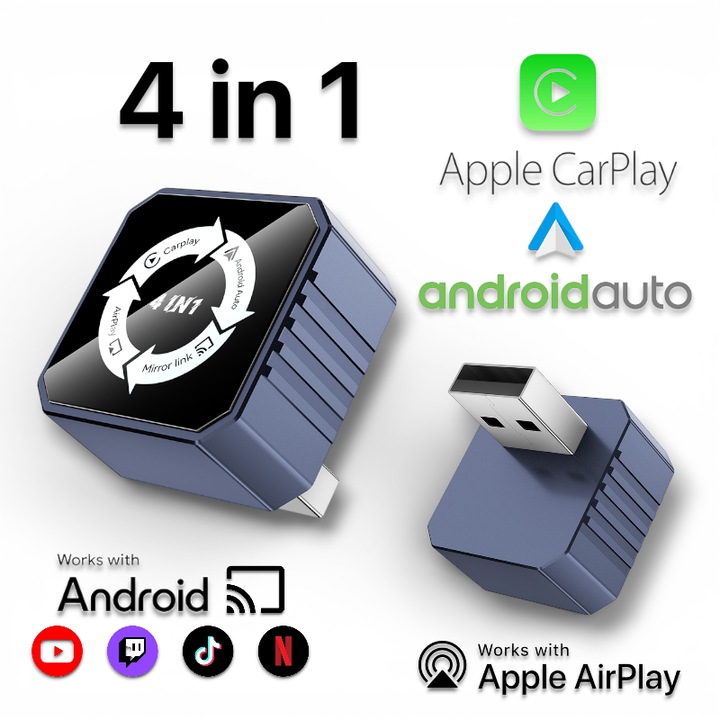 Адаптер за кола безжичен 4-в-1 Niru AirDrive Pro, сив, компактен, WiFi 5, Bluetooth 5.2