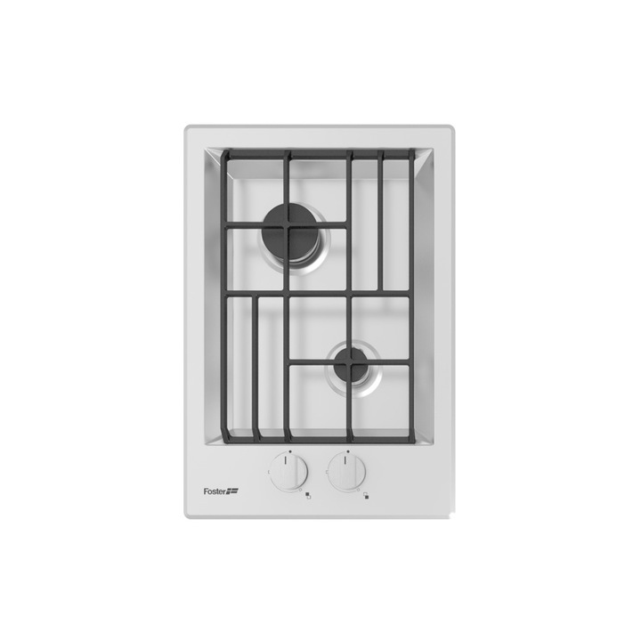 Котлон Foster FL, Вграден, Газов, 2 горелки, Монтаж на плот, Ниска консумация, Електрическо запалване, Чугунена решетка, Въртящи се превключватели, Полирано покритие, Лесен за почистване, 35 см, Инокс