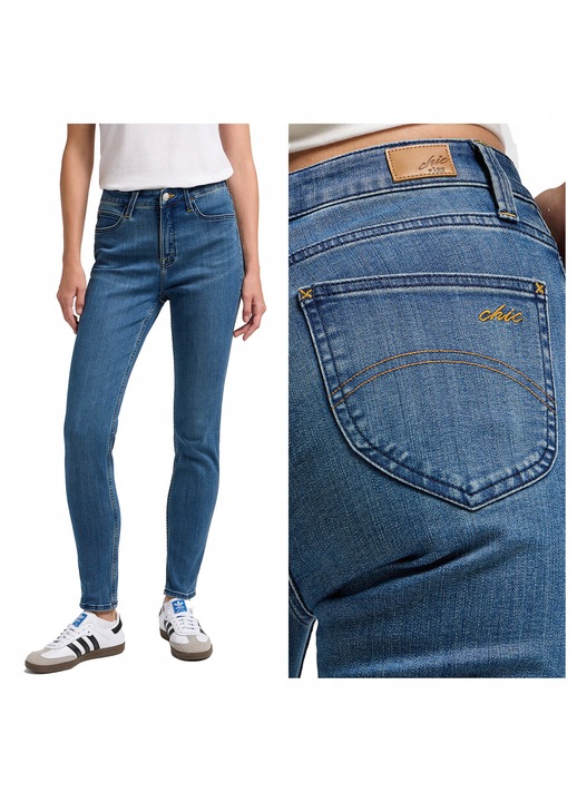 Blugi Dama, Lee, CBL, Slim Fit, Talie Medie, Fermoar, Lungi, 5 Buzunare, Bumbac, Albastru, Albastru