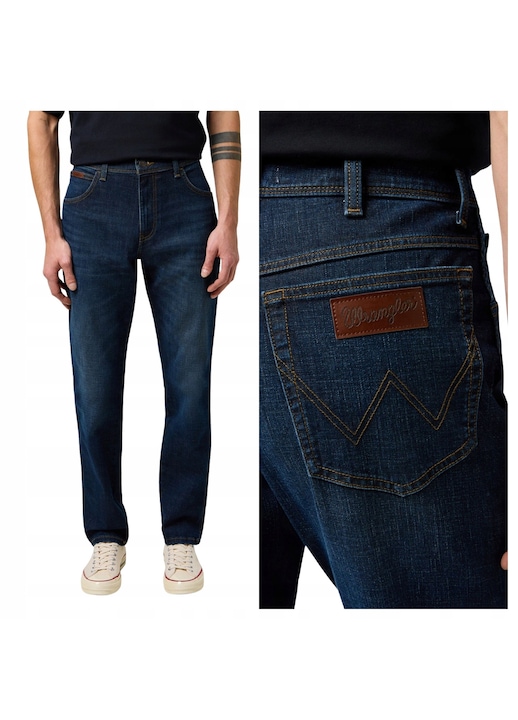 Мъжки дънки, Wrangler, Texas Slim, Slim Fit, Средна талия, Цип, Дълги, dwqf5 Джоба, Памук, Син, Син