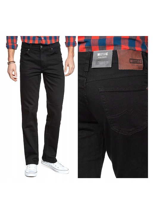 Blugi Barbati, Mustang, Tramper Tapered, Straight Fit, Talie Medie, Fermoar, Lungi, 5 Buzunare, Bumbac, W33-L30 US, Negru