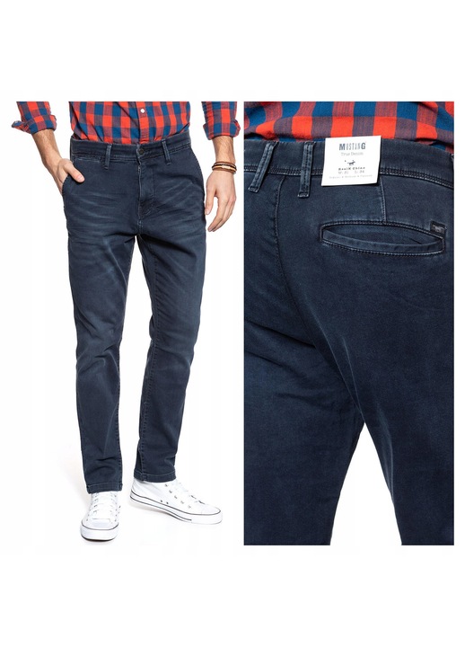 Blugi Barbati, Mustang, Relax Chino, Slim Fit, Talie Medie, Fermoar, Lungi, 5 Buzunare, Bumbac, Albastru, Albastru