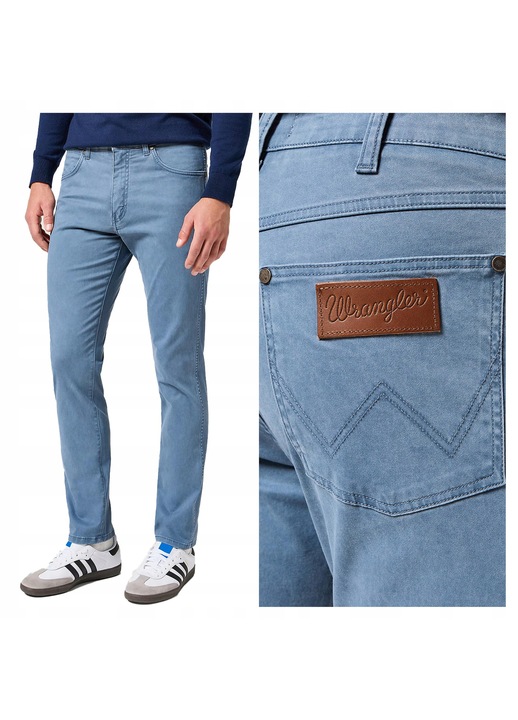 Blugi Barbati, Wrangler, Larston, Slim Fit, Talie Joasa, Lungi, Fermoar, 5 Buzunare, Bumbac, W30-L30 US, Albastru