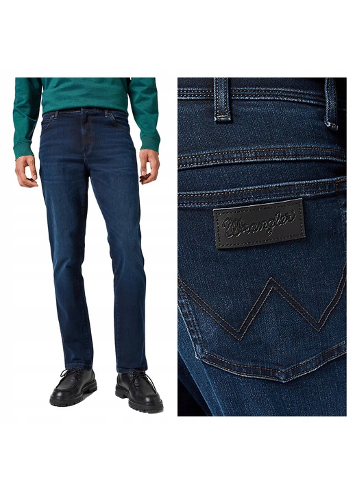 Blugi Barbati, Wrangler, Texas Slim, Slim Fit, Talie Medie, 5 Buzunare, Fermoar, Lungi, Bumbac, W40-L34 US, Albastru