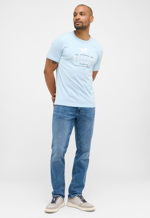 Férfi Blugi, Mustang, Washington Straight, Egyenes Szárú, Cipzár, Hosszú, 5 Zseb, Pamut, Kék, Kék