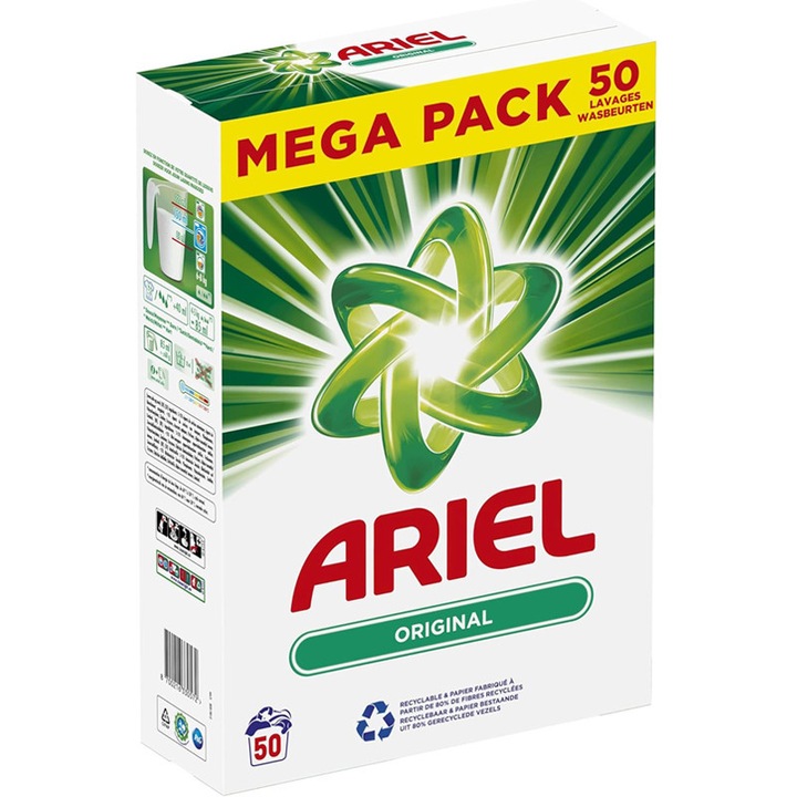 Detergent pudra Ariel rufe albe Original 50 sc/3 kg