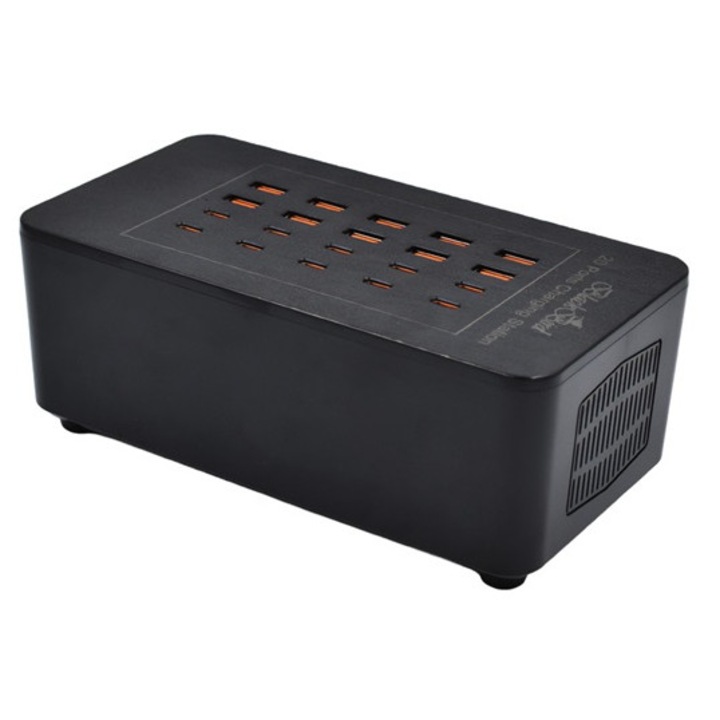 Blackbird bh1676 hálózati töltő 10 usb+10 type-c aljzat, 100w, pd gyorstöltő, fekete