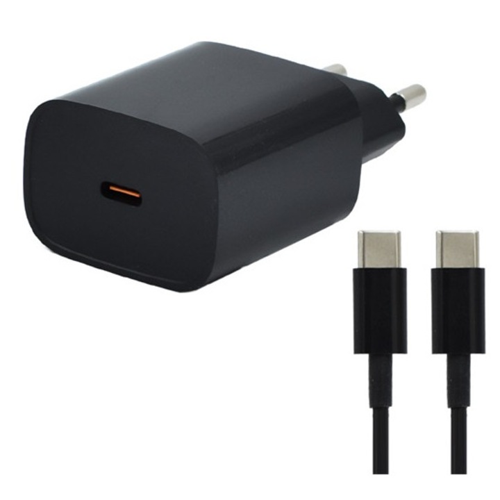 Blackbird bh1497 hálózati töltő usb+type-c aljzat, 25w, pd gyorstöltő + type-c kábel, fekete