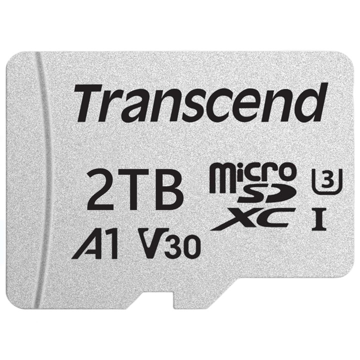 MicroSDXC карта памет, 2TB, Transcend, с адаптер, UHS-I U3, V30, A1, скорост на четене 100MB/s, водоустойчива и удароустойчива