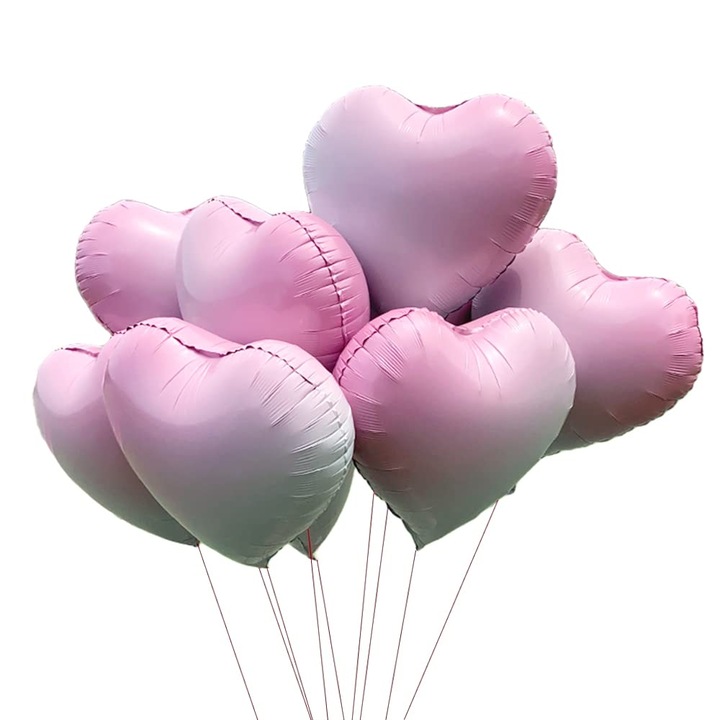 10 db FVCENT Szív alakú fólia lufi szett, 45 cm (18 hüvelyk), Pink Gradient mintás, Újrafelhasználható, Héliummal vagy levegővel tölthető, Esküvői, Születésnapi vagy Valentin-napi dekoráció