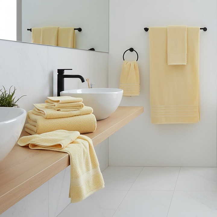 Луксозна Хавлиена Кърпа за Баня от 100% Памук, 600 гр/м², Супер Абсорбираща, Висока Плътност, Двойна Нишка, 70 x 140 см, Жълт