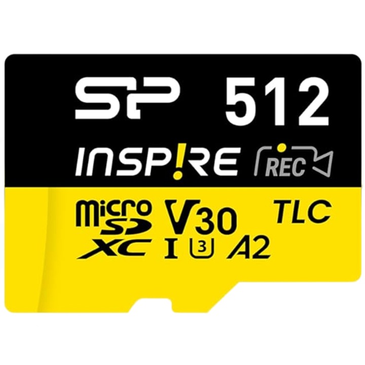 Card memorie MicroSDXC, SP, 512GB, UHS-I, U3, V30 A2, adaptor inclus, rezistent, 100MB/s