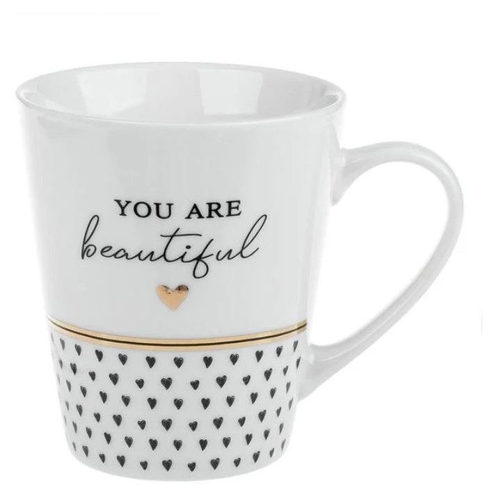 Cana New Bone Alba cu Mesaj "You Are Beautiful", 9 x 10.2 cm, 350ml