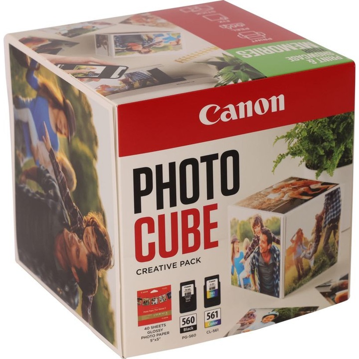 Cartuse imprimanta Canon PG-560 + CL-561 set, 40 foi hartie foto Plus Glossy II, 8ml