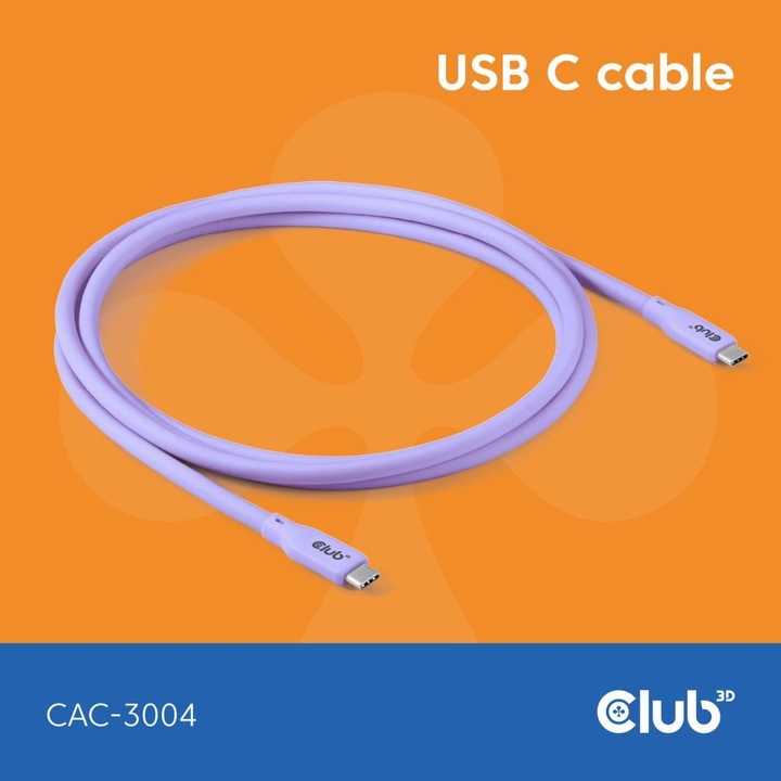 Club3D Lifestyle USB-C Cable 2m Puple, 256702, Kábel