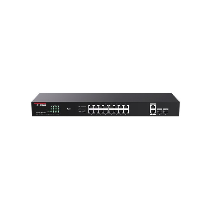 Switch fara management IP-COM G1120P-16-150W, 16 porturi PoE, 18 porturi Gigabit, 2 porturi SFP, 135W