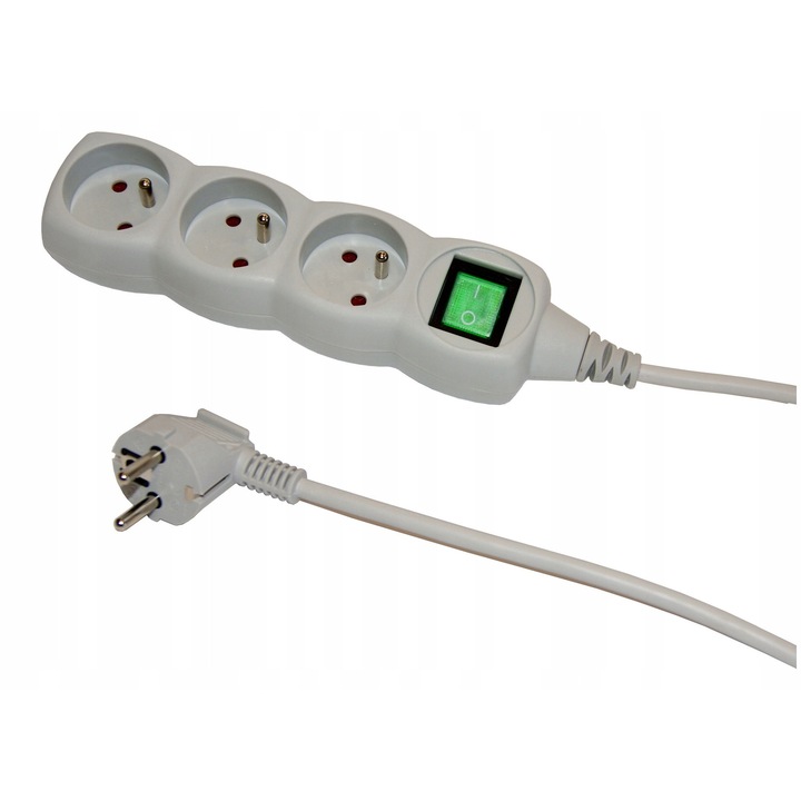 Разклонител Duwi 3 гнезда с прекъсвач, 3м, сив, IP20