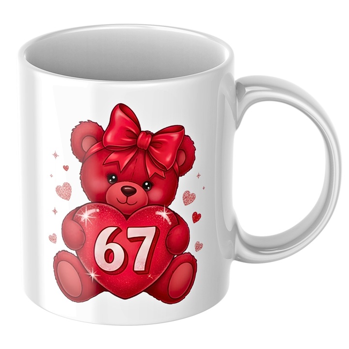 Cana personalizata 67 six seven meme, cadou valentine's, dragobete, cadou romantic pentru cupluri, ceramica, alba, 330ml, v1
