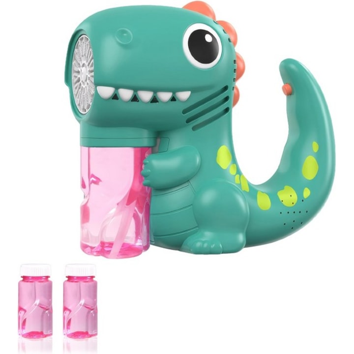 Buborékfújó gép, interaktív dinoszaurusz játék fényekkel és zenével, türkiz