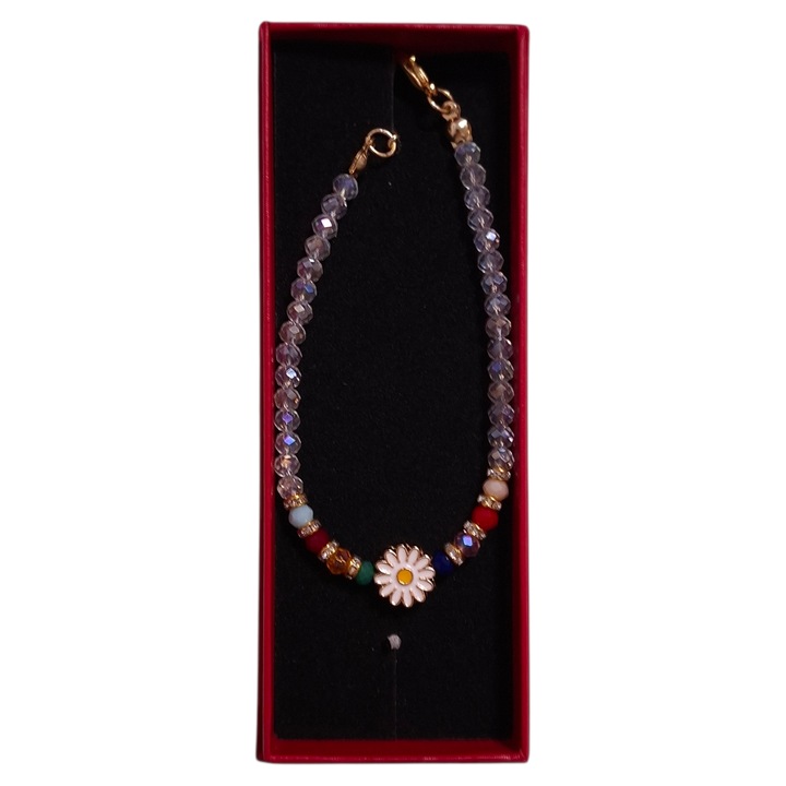 Martisor Karkötő Vegyes Színű Gyöngyökkel és Virággal, Gyűrűs Záródással, Állítható, Vision XXI