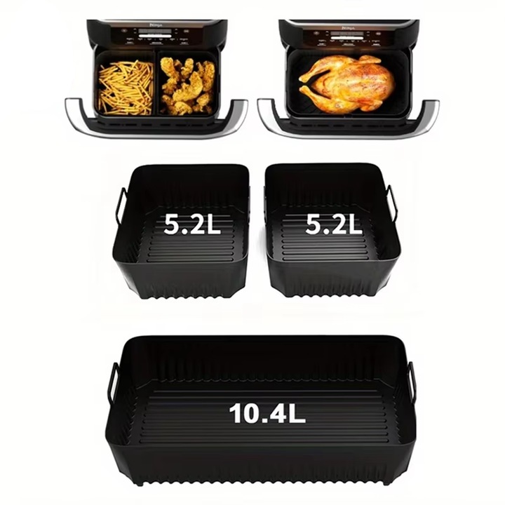Captuseli din silicon pentru friteuza cu aer, pachet de 3, 10,4 l si 5,2 l (2 buc), captuseli reutilizabile compatibile cu Ninja Foodi FlexDrawer AF500/ AF500UK/ AF500DE