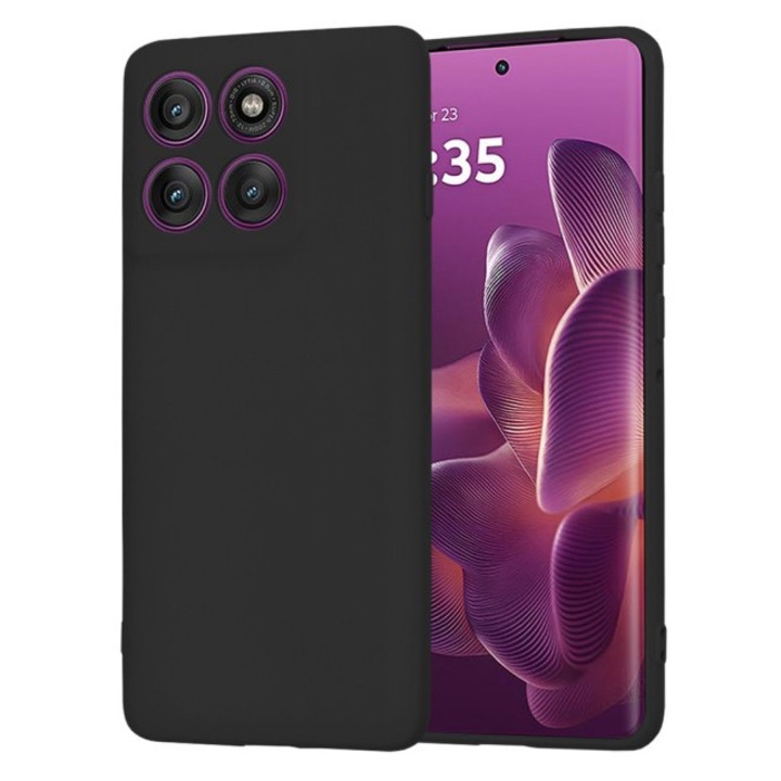 Husa Upzz® No Logo Compatibila Cu Motorola Edge 60 PRO, Protectie La Camere, Alcantara La Interior, Negru