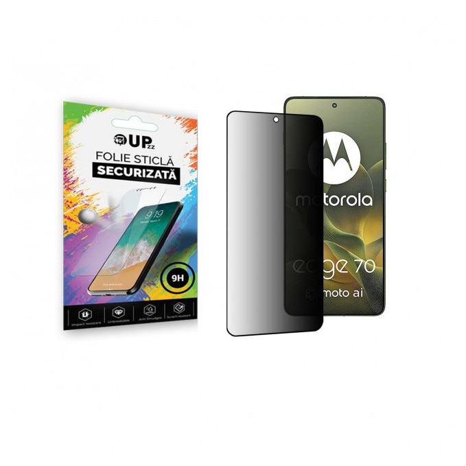 Folie Sticla Securizata Upzz® Compatibila Cu Motorola Edge 70, Privacy AntiSpy, Filtru Confidentialitate 40 Grade