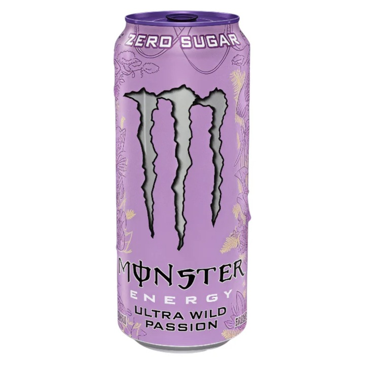Băutură energizantă Monster Ultra Wild Passion, 473 ml, fără zahăr, doza