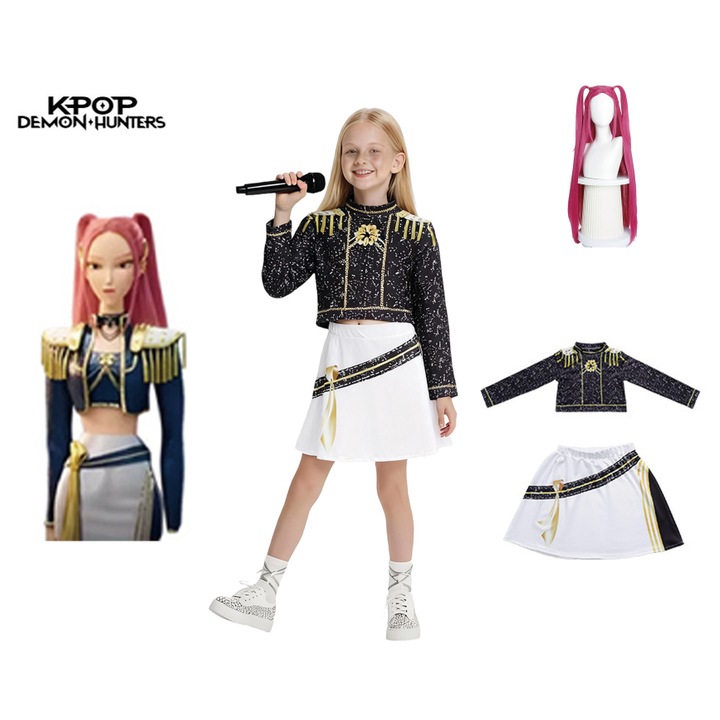 Costum de cosplay K-POP cu peruca, Mira, negru/auriu, 160cm