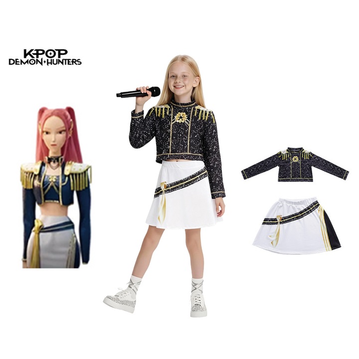 Costum de cosplay K-POP Witcher, Mira, negru cu aur, marimea 100, set pentru copii