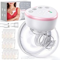 Pompa de San Electrica, BYONDSELF®, 1200mAh, 4 Moduri si 12 Nivele, 180ml, Display LED, cu 10 Pungi Lapte, 24mm Flansa, Anti Reflux, Anti Scurgere, Portabila, Utilizare Fara Maini, Fara Fir, Roz