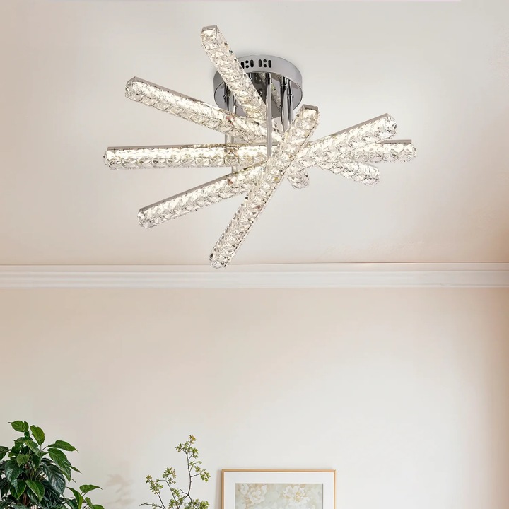 Lustra LED cu Telecomanda LUELLA, 79W, 70*50*25, Lumina Rece/Neutra/Calda, Dimabila, IP20, Metal, Cristal