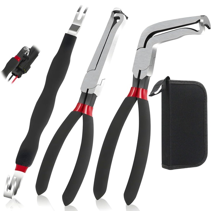 Cleste pentru deconectare electrica, cleste imbunatatit pentru conectori electrici, unealta pentru indepartarea conectorilor auto, 3 bucati，negru