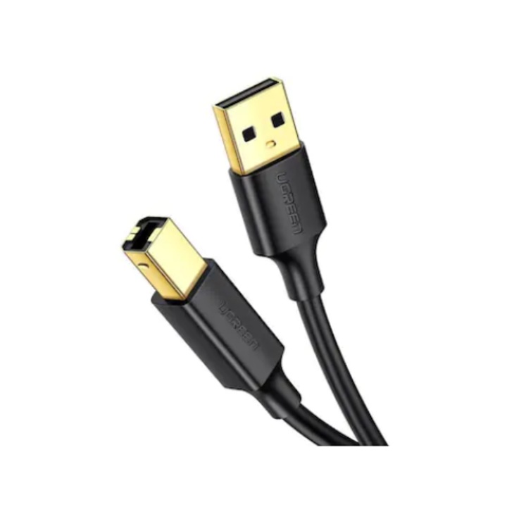 Cablu USB Ugreen pentru imprimanta, US135 USB 2.0 la USB 2.0 Type-B, 5m, conectori auriti, Negru