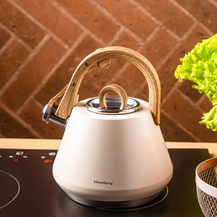 Бежов чайник, стоманен чайник със свирка, 2.5 L, Klausberg